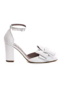 Pantofi mireasa piele naturala Alb cu funda Urban Pumps