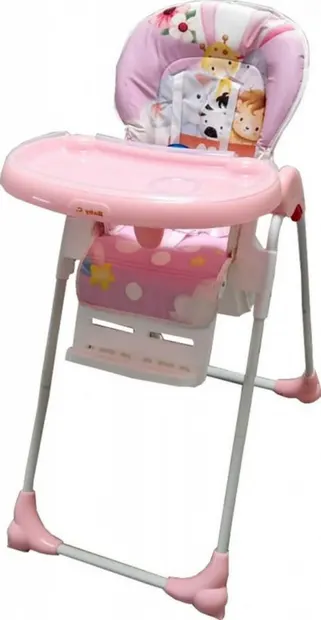 Scaun de masa pentru copii si bebe Baby Care CC Animalute Roz reglabil in 3 trepte, Pliabil, Centura de siguranta, Sezut confortabil, Masuta detasabila, Pozitie somn, Cosulet de depozitare