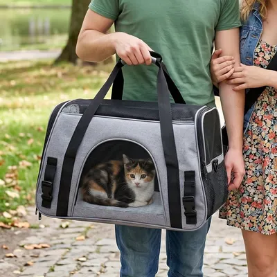 Geantă transport animale de companie pliabilă, mesh respirabil, 44x25x28 cm, max. 5 kg, gri