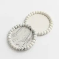 Tăviță rotundă cu margine mărgele tip bubble din ceramică jesmonite – Ø10 cm - Marmorată gri