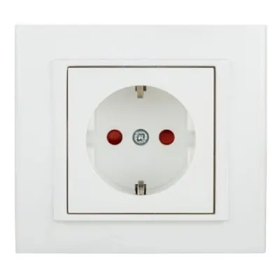 Priza Schuko cu Prot. Copii ST Mina Ovivo OV00438, 16A, 250V, IP20,Natural alb