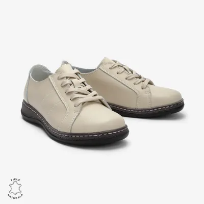 Pantofi casual Bej de dama din piele naturala cu talpa plata CRL0013