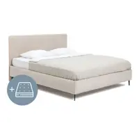 Pat dublu tapițat bej cu saltea și somieră 180x200 cm Noira Slim - Bonami Selection
