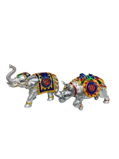 Statueta din metal Feng Shui 2026 cu Elefant si Rinocer pentru protectie impotriva furturilor
