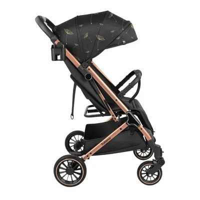 Carucior sport copii Tulano Lagos 35 Black Gold cu pliere compacta tip troller,husa picioare impermeabila si suport pahar incluse,roti pivotante cu suspensii integrate,parasolar XXL,greutate admisa 15 kg