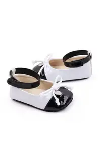 Pantofi Cu Fundita - Casual - Piele ecologica - Fete - Velcro - Alb/Negru