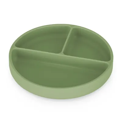 Farfurie compartimentata din silicon PetiteMars Sweet Pea Verde TakeMatch, cu ventuza si 3 compartimente, fara BPA, 500 ml, 6 luni+