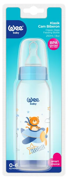 Biberon din sticla Wee Baby Classic - 250 ml, albastru