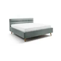 Pat matrimonial albastru deschis tapițat cu spațiu de depozitare cu somieră 180x200 cm Lotte – Meise Möbel