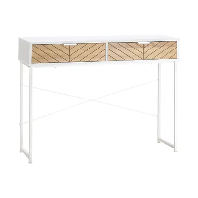 Consola Moderna HOMCOM cu 2 Sertare, Masa pentru Hol Metalica cu Structura Incrucisata, Masuta pentru Sufragerie, Alba | Aosom Romania
