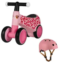 Bicicleta fara pedale, Lionelo, Sammy, Cu 4 roti, Din spuma EVA, Stabila, Manere moi, antiderapante, 12- 36 luni, Greutate maxima suportata 25 kg + Casca pentru copii, Reglabila 50-56 cm, Roz