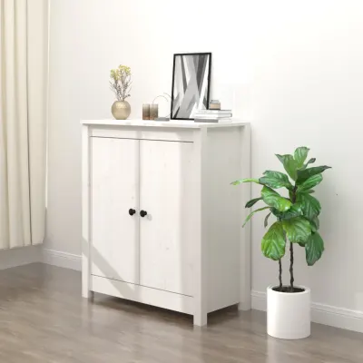 vidaXL Servantă, alb, 70x35x80 cm, lemn masiv de pin
