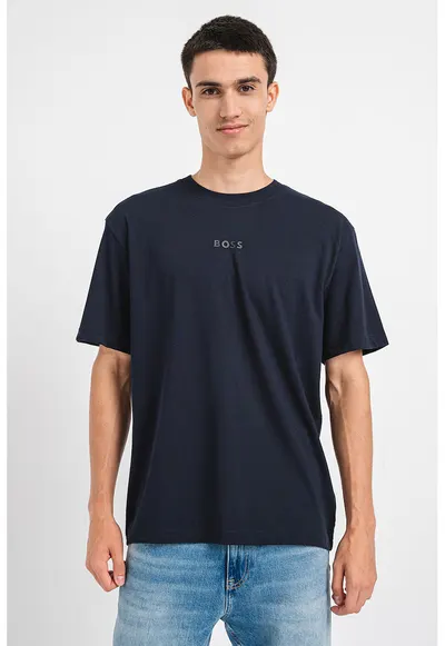 Tricou din bumbac cu logo - Bleumarin