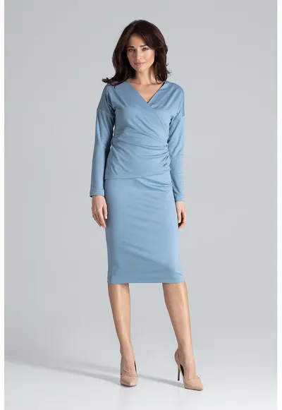 Rochie de seara K477 - eleganta - midi - albastru - viscoza