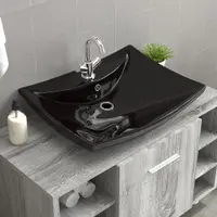 Chiuveta dreptunghiulara preaplin & gaura robinet, negru, ceramica lux