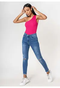 Blugi slim dama cu detalii rupte - Albastru P501-5 M10 18385 - Albastru
