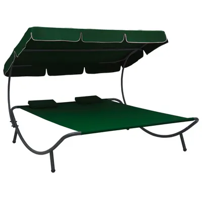 Gossi pat sezlong de exterior cu baldachin si perne, verde