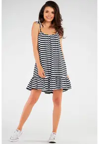 Rochie M251 - dungi negre - volan - bumbac-lycra