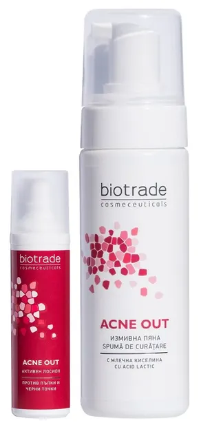 Biotrade Acne Out Set - Spumă de curățare și Loțiune activă anti-coșuri, 150 + 60 ml