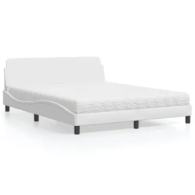 vidaXL Pat cu saltea, Dover, alb, 160x200 cm, piele ecologică