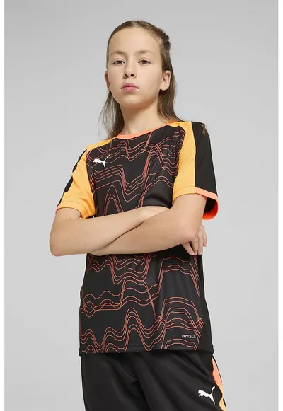 Tricou unisex cu model - pentru fotbal IndividualLIGA - Negru/Portocaliu deschis
