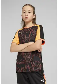 Tricou unisex cu model - pentru fotbal IndividualLIGA - Negru/Portocaliu deschis