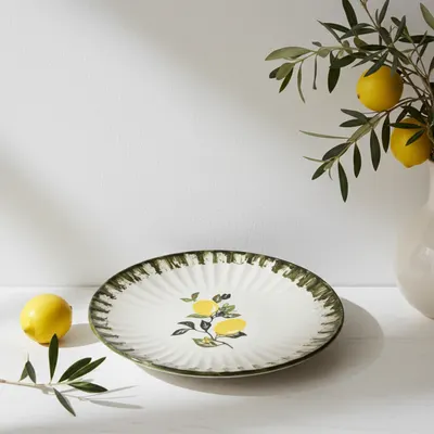 Farfurie de desert Morello - Lemons, 21.5 cm, Margine verde