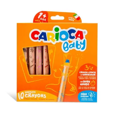 Creioane colorate Carioca Baby Fabulous, 10 culori 3 în 1 + ascuțitoare