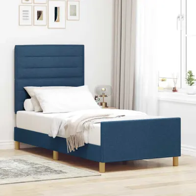 vidaXL Cadru de pat cu headboard albastru 90 x 190 cm țesătură