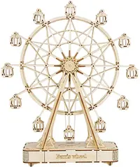 Puzzle 3D din lemn Robo Time din 232 de piese - Cutie muzicală DIY - Roata Ferris