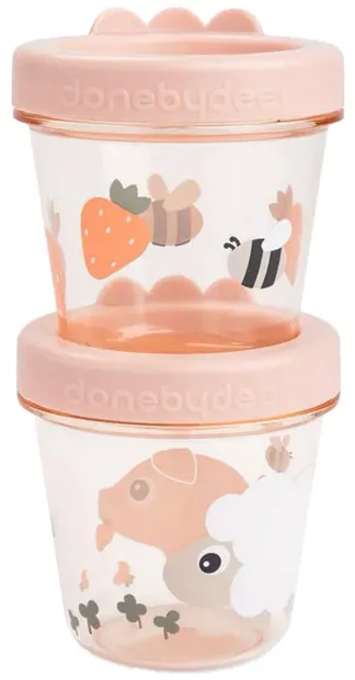 Set de boluri cu capac Done by Deer - Tiny farm, powder, 150 ml, 2 buc