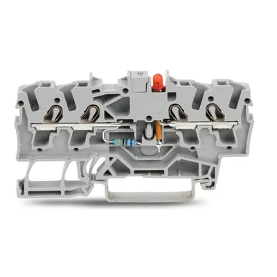 Component terminal block; 4-conductor; LED (red); 24 VDC; for DIN-rail 35 x 15 and 35 x 7.5; 2.5 mm²; Push-in CAGE CLAMP®; 2,50 mm²; gray