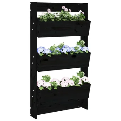vidaXL Jardinieră de perete cu 3 niveluri negru 60x18,5x110cm lemn pin
