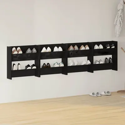 vidaXL Pantofare de perete, 4 buc., negru extralucios, 60x18x60cm, PAL
