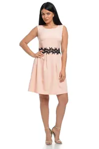 Rochie aplicatie dantela talie R15S somon/negru, Dress to Impress | marimea 36