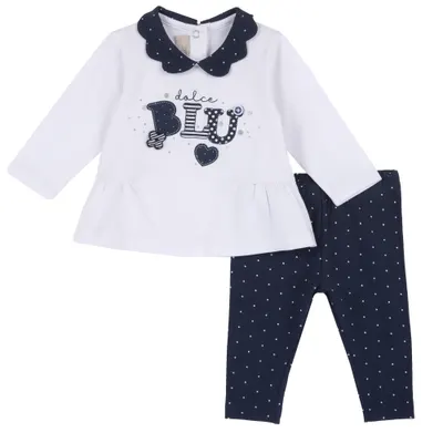 Costum copii Chicco, bluza si colanti, alb cu bleumarin, 75625-64MFCO
