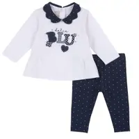 Costum copii Chicco, bluza si colanti, alb cu bleumarin, 75625-64MFCO
