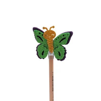 Creion figurină Fluture mov aripi verzi 22cm