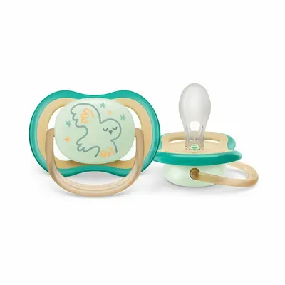 Suzeta bebelus, Philips Avent, Ultra Air, Ortodontica, Silicon moale igienic, Disc de protectie moale si flexibil, Fara BPA, 0- 6 luni+, Fosforescenta, 1 buc, Deco Verde