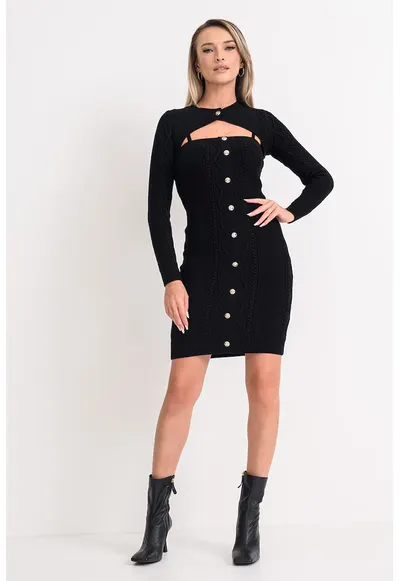 Rochie mini tricotata cu bolero - Negru