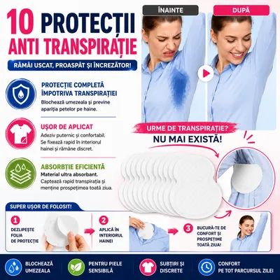 Tampoane Absorbante Anti Transpiratie pentru axila, autoadezive, Unisex, 10 Buc