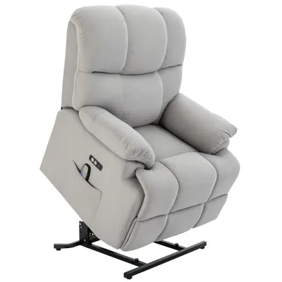 HOMCOM Scaun cu Ajutor pentru Ridicare, Scaun de Masaj, Fotoliu Relaxant cu Port USB, Scaun TV cu Telecomandă, Buzunar Lateral, Scaun TV Inclinabil în Aspect de Catifea, Gri | Aosom Romania