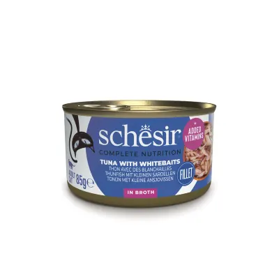 SCHESIR Complete Nutrition, Ton și Anșoa, conservă hrană umedă pisici, (în supă), 85g