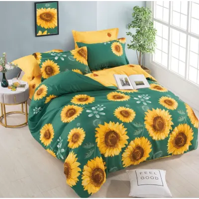 Lenjerie pat dublu, FINET, 6 piese, Jojo Home, Verde, Galben, flori