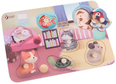 Puzzle din lemn cu manere Classic World - Animale de companie