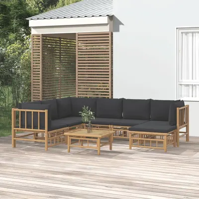 Gossi set mobilier de gradina cu perne gri inchis, 8 piese, bambus