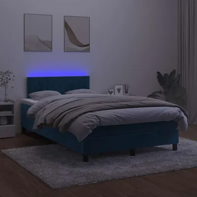 vidaXL Pat box spring cu saltea/LED albastru închis 120x190cm catifea