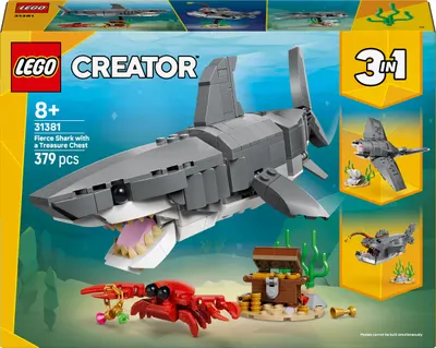 Constructor LEGO Creator 3 în 1 - Rechinul Feroce cu Cufăr cu Comori (31381)