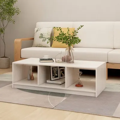 vidaXL Măsuță de cafea, alb, 110x50x34 cm, lemn masiv de pin