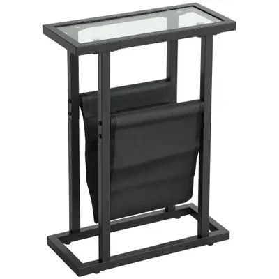 HOMCOM Masă auxiliară îngustă, colț de canapea din metal cu suport pentru reviste și blat din sticlă temperată, 40 x 18 x 55,5 cm, negru | Aosom Romania